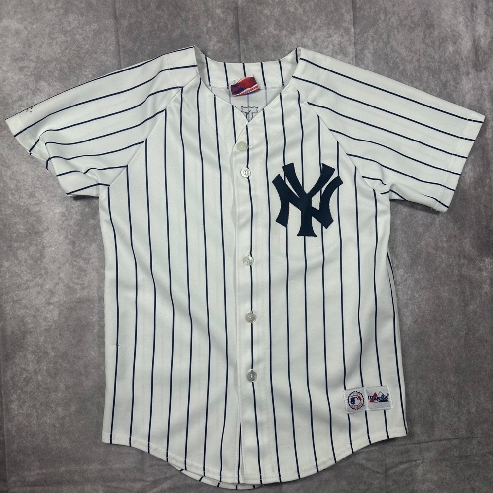 Majestic Derek Jeter New York Yankees Youth Small Pinstripe Jersey White MLB